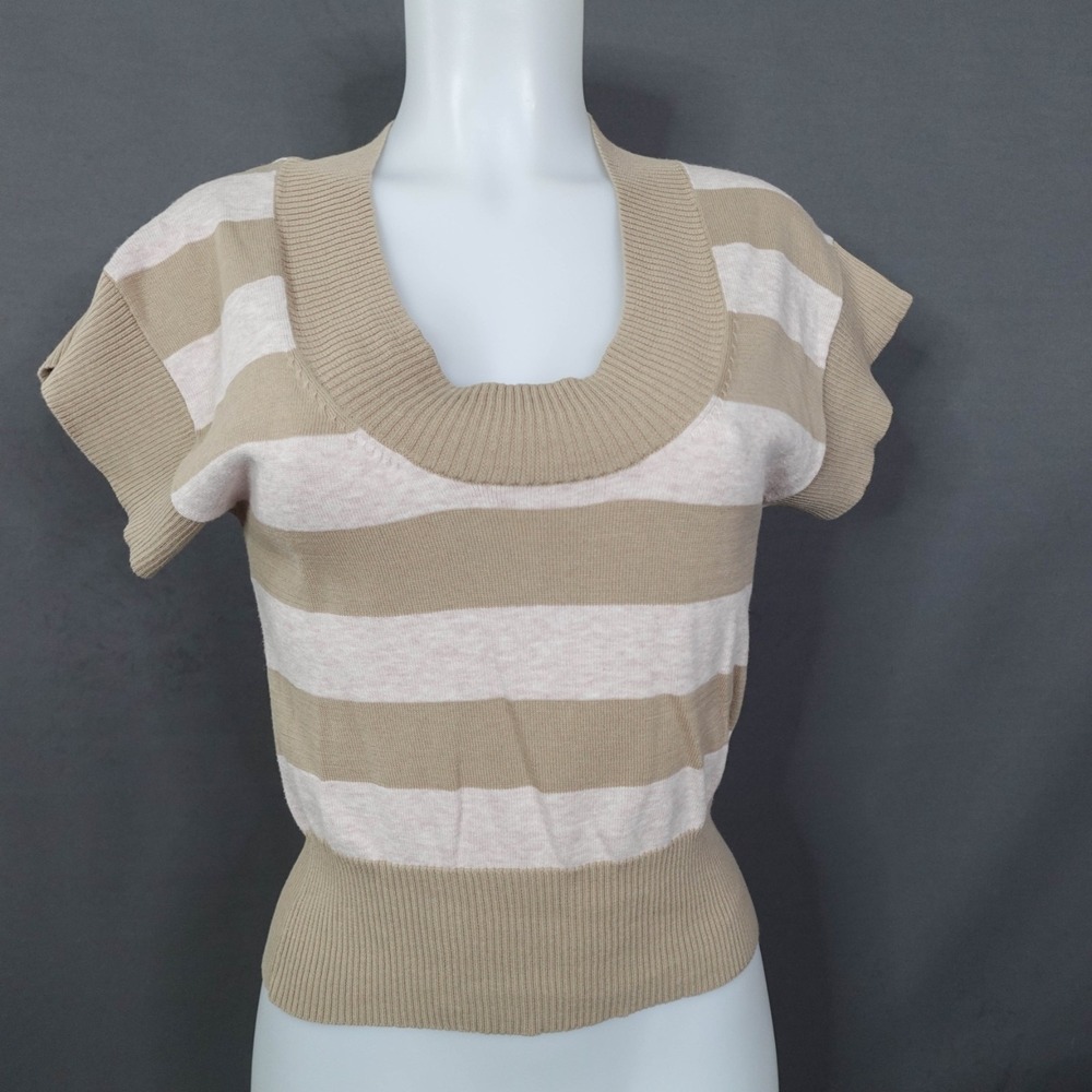 The Limited Womens Sweater Small Tan Striped Neutral Preppy Minimalist Retro 90s
